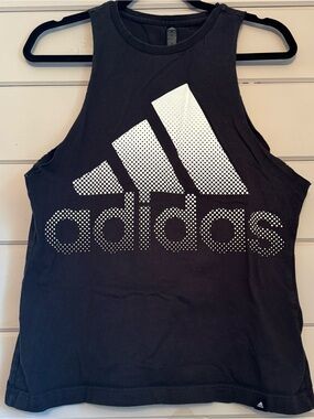 Adidas Women’s Black Graphic Muscle Tank with White Logo